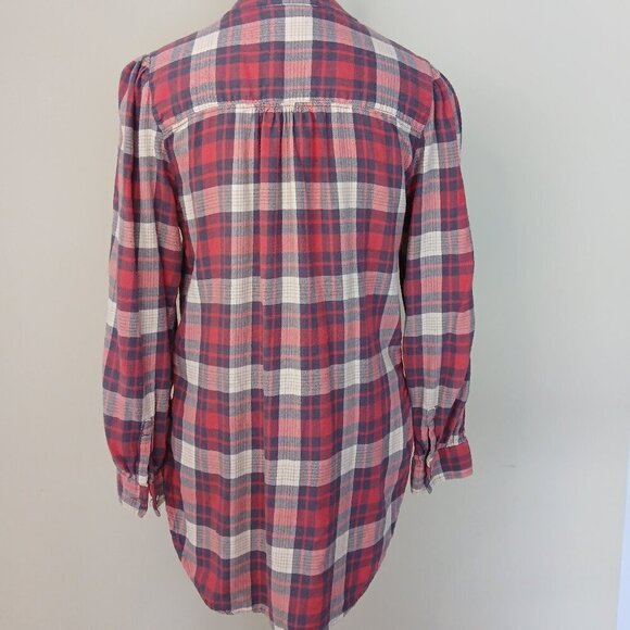 Anthropologie Medford Red and Grey plaid flannel tunic shirt size 6 - Picture 2 of 11